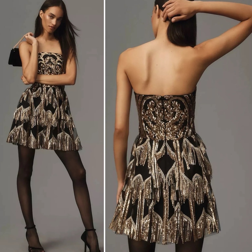 Dress the Population Black and Gold Mini Dress